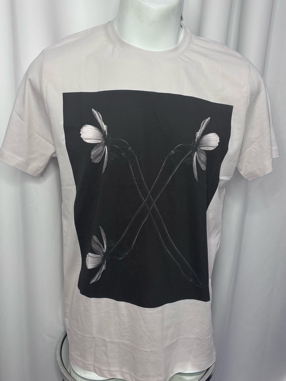 Express White Short Sleeve Tee with Black Floral Graphic